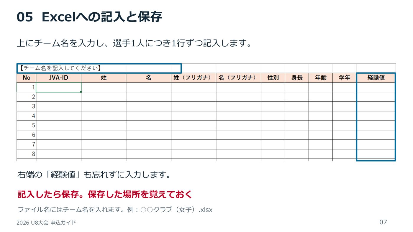 Excelへの記入と保存